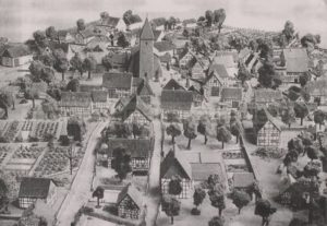 Modell des alten Dorfes Herne mit der St. Dionysiuskirche als Mittelpunkt, Foto Stadtarchiv Herne