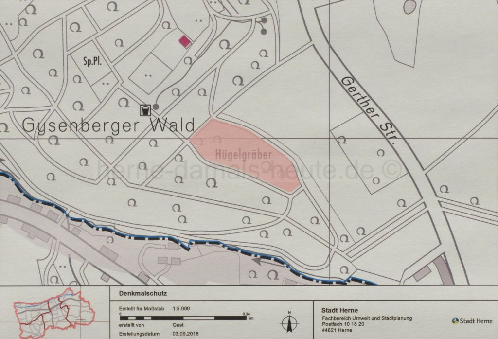 Lageplan Hügelgräber Gysenberger Wald, Foto Fachbereich Umwelt und Stadtplanung - Untere Denkmalbehörde
