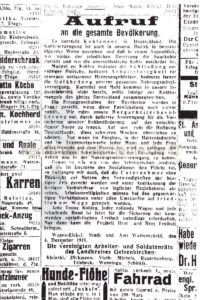 Aufruf an die gesamte Bevölkerung, 04.12.1918, Repro Norbert Kozicki