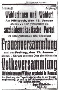 Aufruf der SPD zur Frauen- und Volksversammlung, Repro Norbert Kozicki