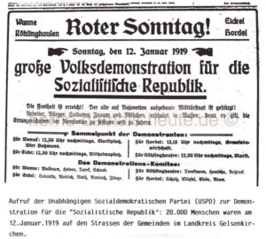 Aufruf zur Demonstration für die Sozialistische Republik, Auszug aus 'Der Kaiser ist weg', Repro Norbert Kozicki