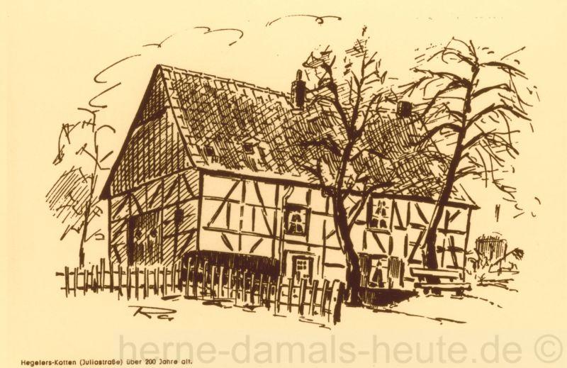 Hegler-Kotten an der Juliastraße, nach einer Zeichnung von H. Raddatz, Repro Stadtarchiv Herne