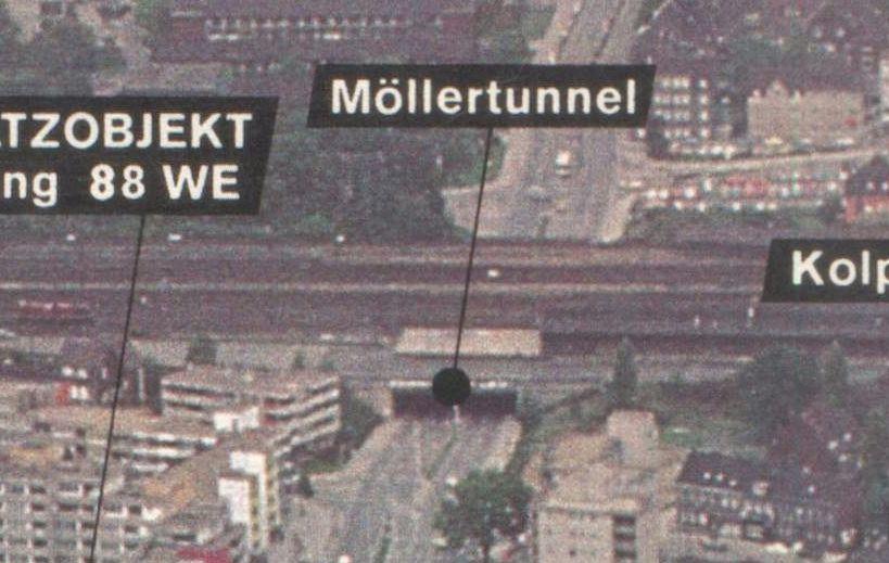 Der 'neue' Möllertunnel, heute nur noch als Bahnunterführung bezeichnet, Ausschnitt aus der Broschüre 'Richtungsweisend - Hernes Stadtkernentwicklung', Repro Stadtarchiv Herne