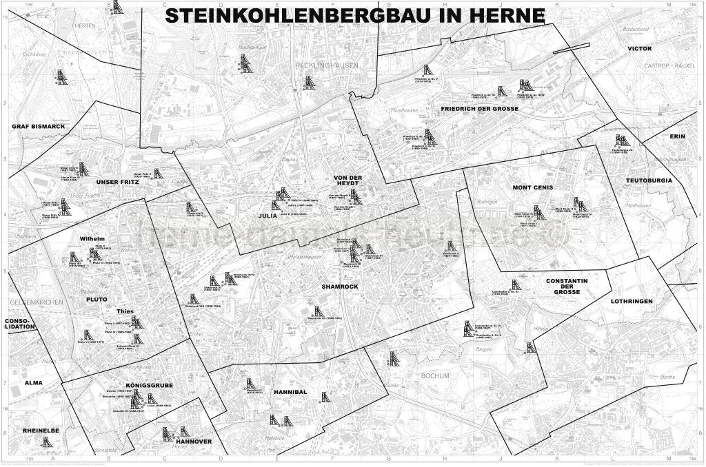 Steinkohlebergbau in Herne, Zechen und Schachtanlagen, Stadt Herne, Fachbereich Vermessung und Kataster