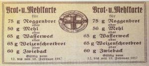 Brot- und Mehlbezugskarten, Februar 1917, Repro Norbert Kozicki