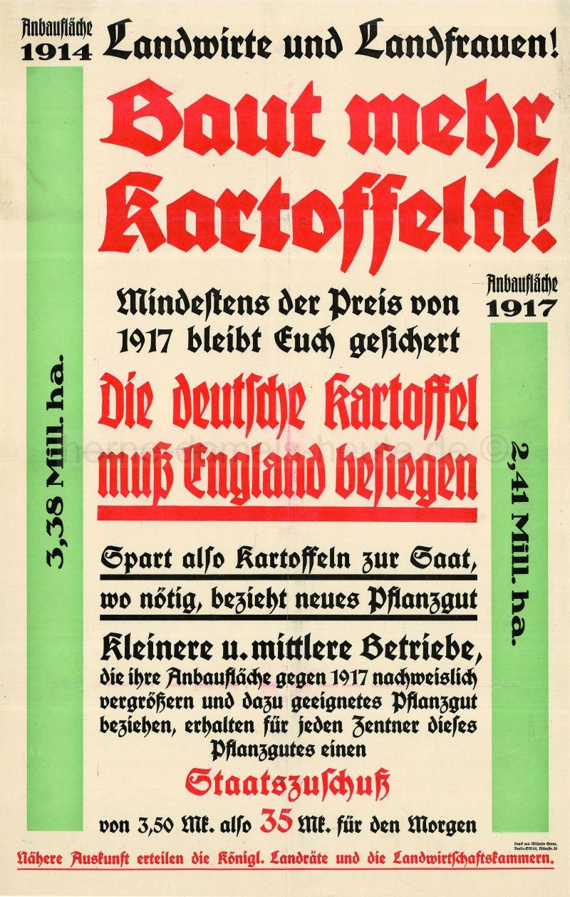 Baut mehr Kartoffeln!, Propagandaplakat, 1917, Repro Stadtarchiv Herne