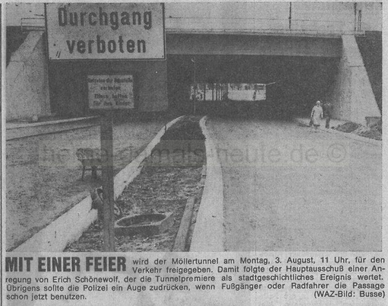 Der 'neue' Möllertunnel, WAZ vom 21.07.1970