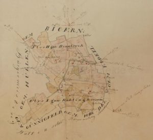 Karte der Gemarkung Röhlinghausen, Anfang 1800, Repro Stadtarchiv Herne