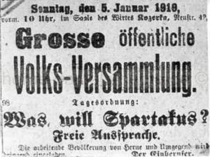 'Was will Spartakus', Einladung zur öffentlichen Volksversammlung am 05. Januar 1919, Repro Norbert Kozicki